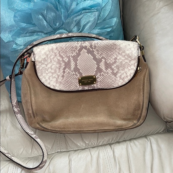 Michael Kors Python Dark Sand Suede Shoulder - Picture 1 of 9